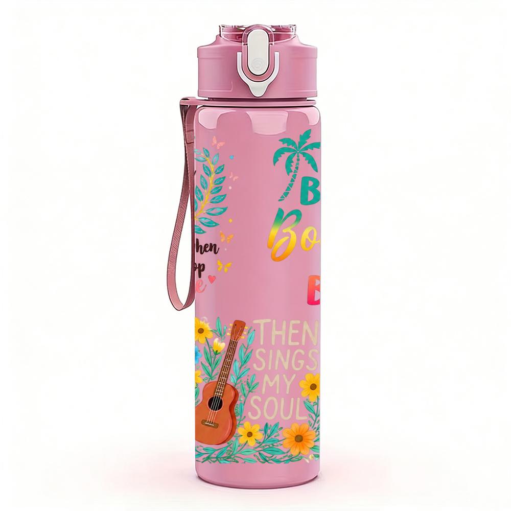 1PC Beach Besties Multi Text 750ml Color Plastic Sports Water Bottle Leakproof Flip Straw Lid Suitable for Sports Office Home Use