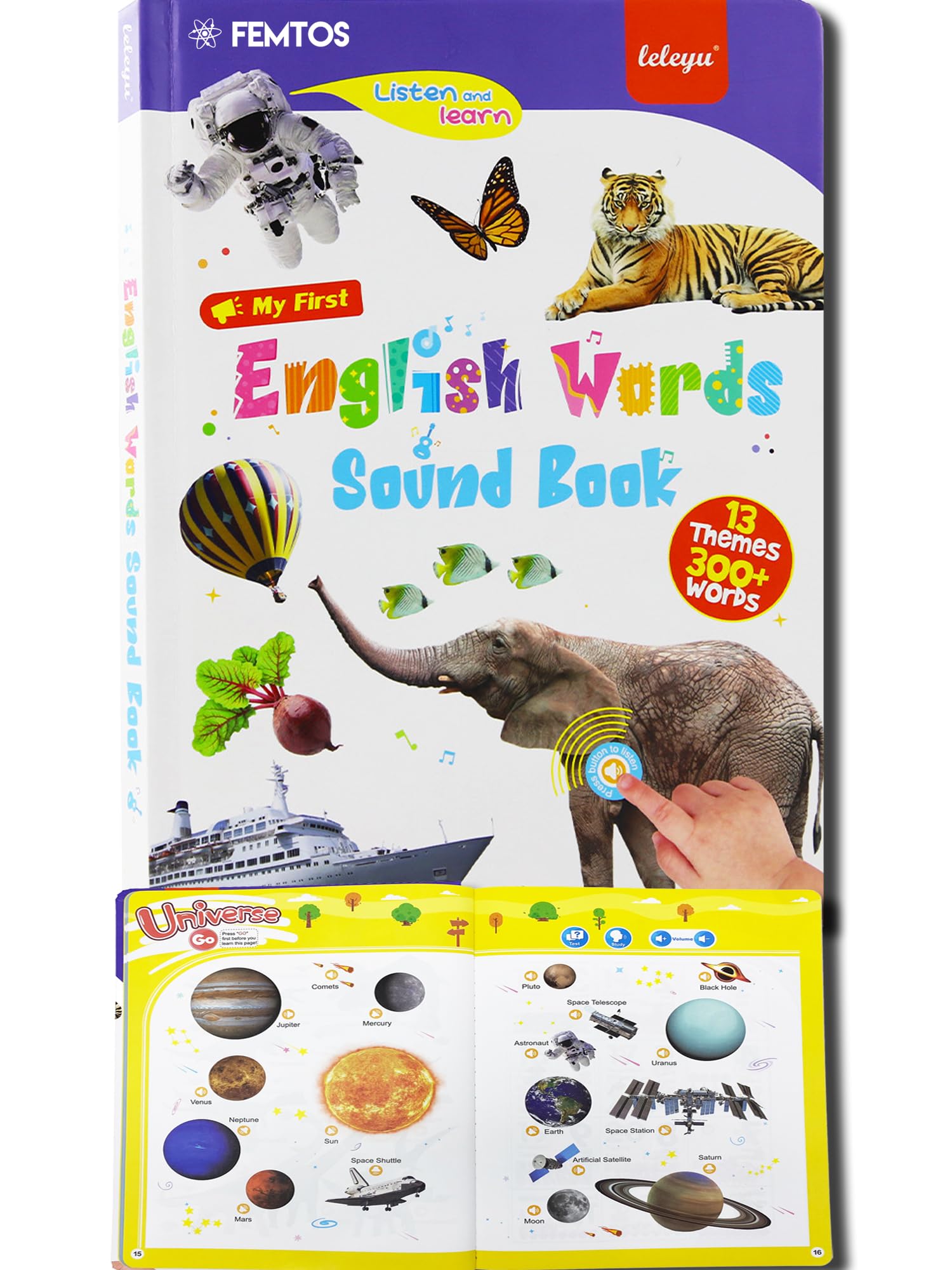 

Femtos Alphabet Sound Book: A Montessori-style interactive picture book that makes sounds, allowing children to learn through sound (13 themes, 300 ba
