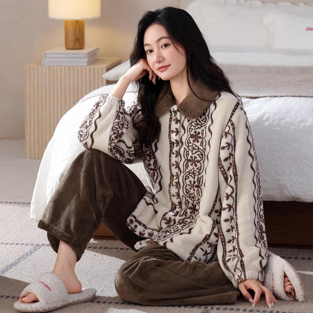 Cozy Winter Fleece Pajama Set for Couples - Thick Velvet Homewear for Women and Men