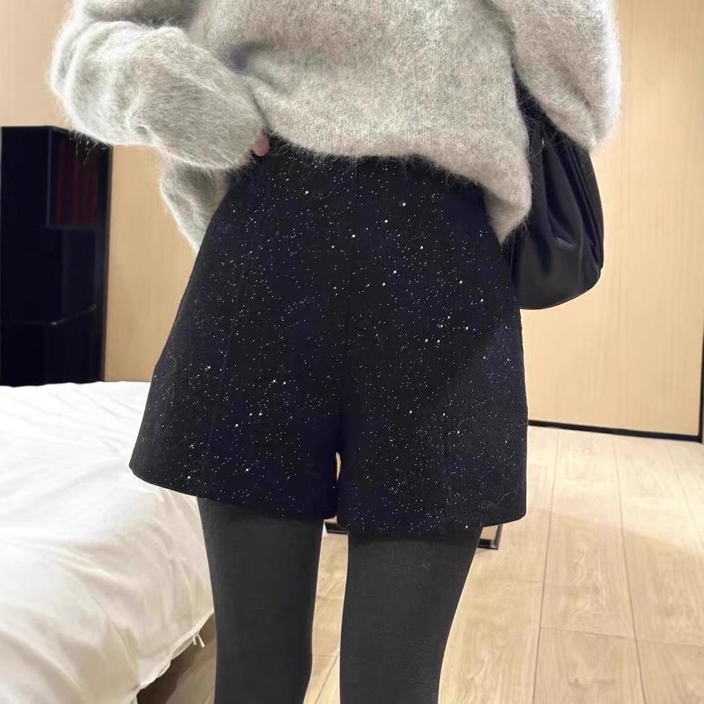 Starry Sky High Waist A-line Woolen Shorts - Plus Size Women's Spring Casual Wide Leg Booty Shorts