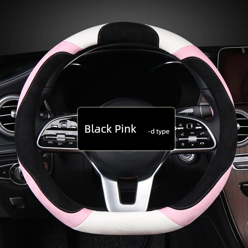 

Car Steering Wheel Cover Winter Short Plush for Volkswagen Sagitar, Lavida, Magotan, Tayron, Passat, Bora Winter Handle Cover Black Pink [D Type]