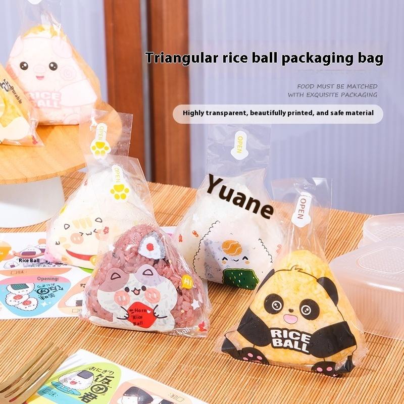 50Pcs Mixed Cartoon Triangle Rice Ball Packaging Bag Food Grade Sushi Bag Sushi Making Mold Kitchen Tools