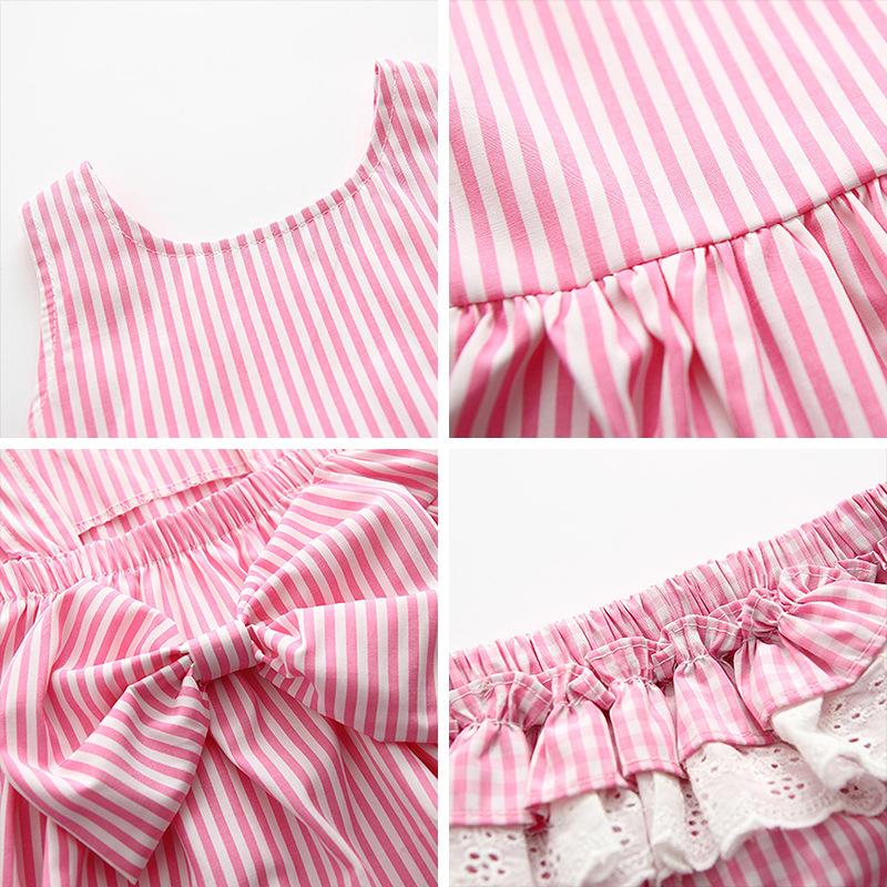 Summer Baby Girl Plaid Dress Set Sleeveless Bow Vest And Shorts Two Piece Outfit For Infants