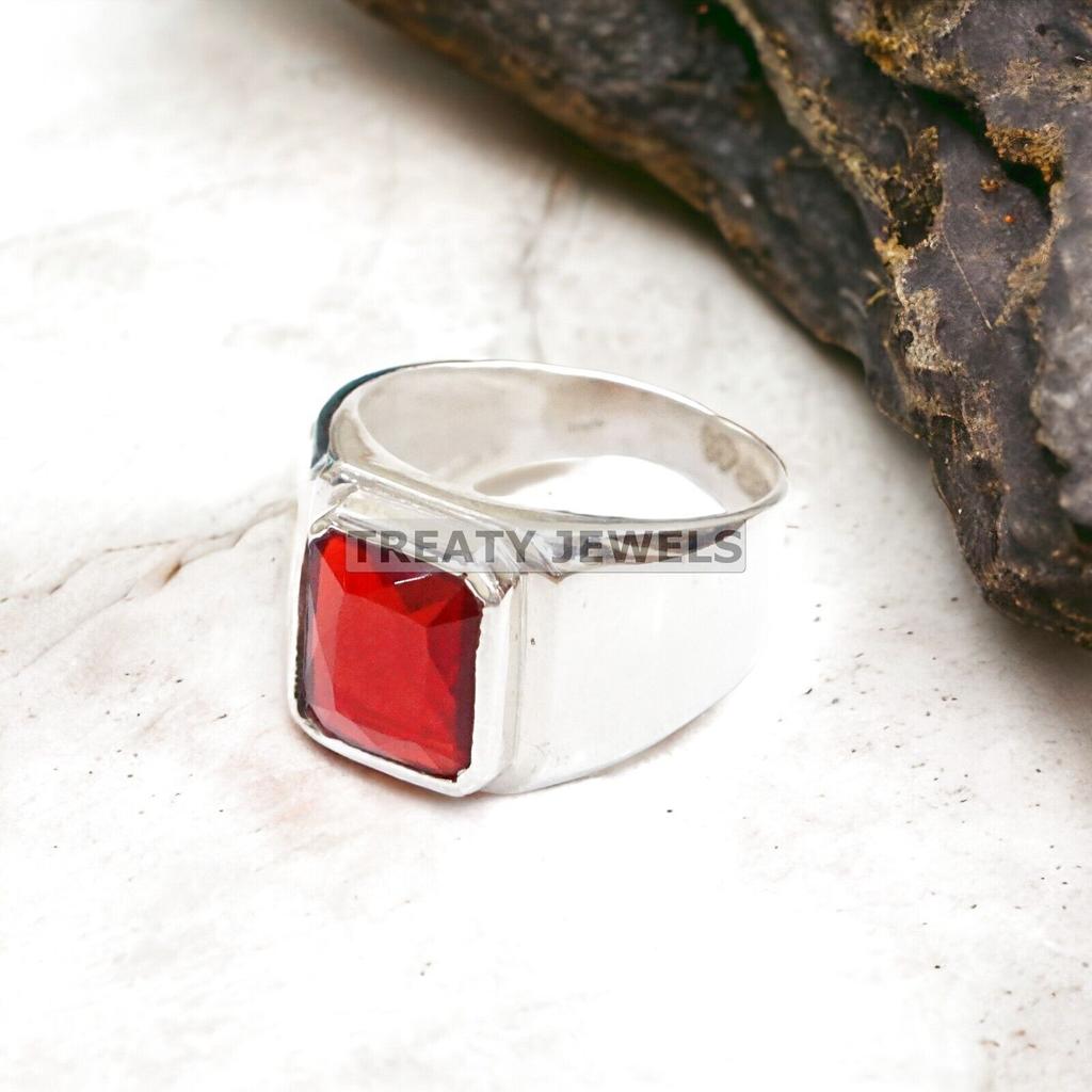 Ruby Emerald Cut Gemstone With 925 Sterling Silver Ring For Men's #989 JL375604448690