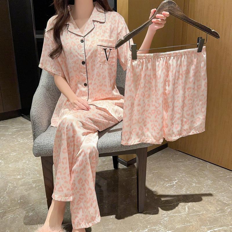 

Летняя женская пижама из искусственного шелка Advanced Sense of Ice Silk, домашняя одежда, весенне-летняя пижама с леопардовым принтом и полным принтом, домашняя одежда M
