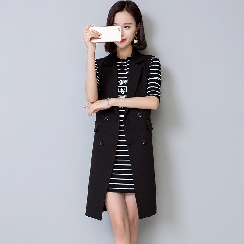 Chaleco Negro de Mujer sin Mangas de Largo Medio 2025 - Talla Grande Coreano, Estilo Primavera y Otoño