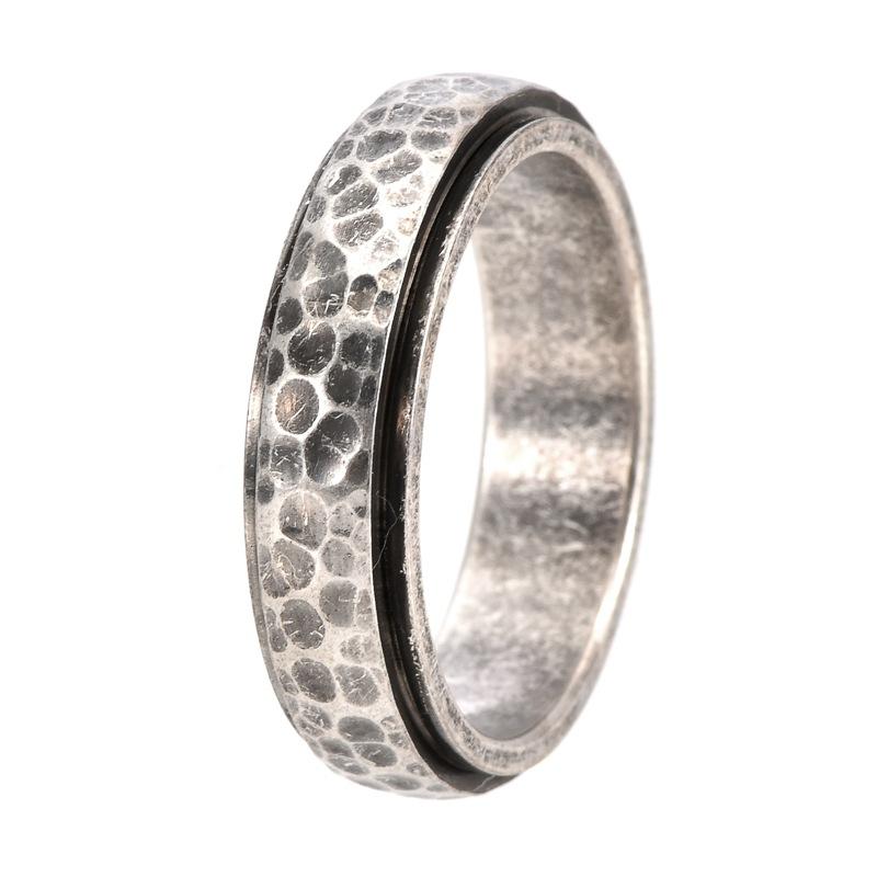 

Vintage Handmade Hammered Texture Rotating Titanium Steel Men Unisex Honeycomb Ring 13