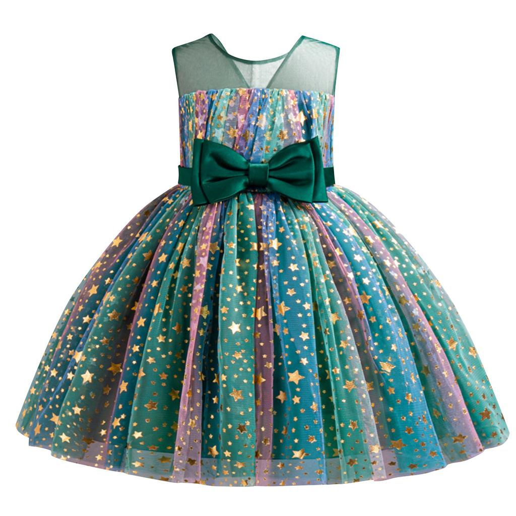 Summer Girls Princess Dress Colorful Children's Star Mesh Puffy Dress Skirt