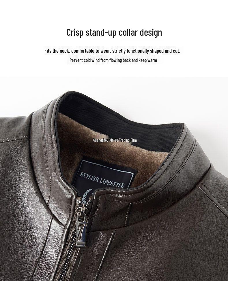 Men's Thickened Leather Jacket with Fleece Lining for Winter Cycling and Cold Protection, Ideal for Middle-Aged and Elderly.
