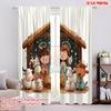 2pcs,2D Plane Printing Creative Curtains Christmas Nativity Scene Durable 100% Polyester Fabric (without Rod) Holiday for