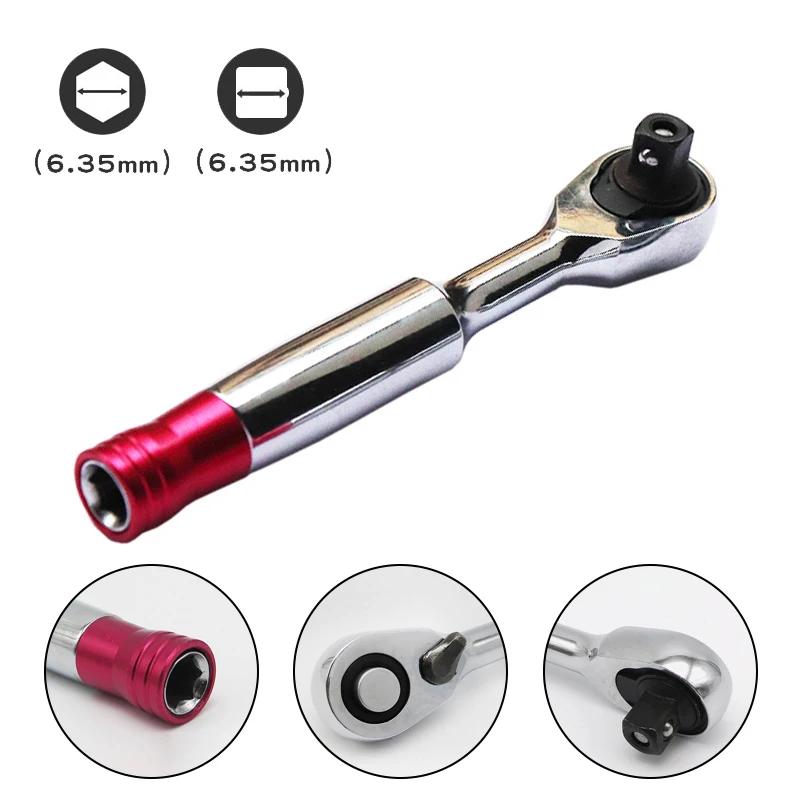 Mini Ratchet Wrench Bit Handle 1/4" Ratchet Wrench 72 Tooth Tool Set Double Bit Handle For Car Bicycle Repairmen Tool