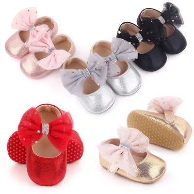 1 Paar Baby-Prewalker-Schuhe, künstliche Pu-Mesh-Bowknot, rutschfeste Kleinkindschuhe mit weichen Sohlen für 0–18 Jahre