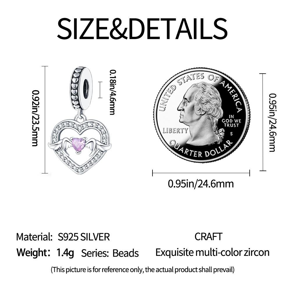 S925 Silver Heart Shaped Wings Pendant With Colorful Sparkling Zirconia DIY Jewelry Making Craft Accessories