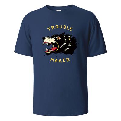 Trouble Maker Basic Bedruckte T-Shirts Für Männer 100% Baumwolle Sommer Atmungsaktiv Bequem Oberteile Kurzärmelig Rundhals Herrenbekleidung