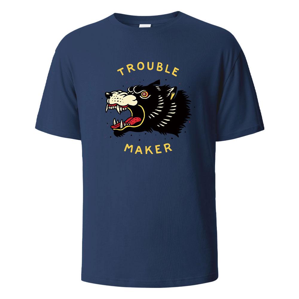 Trouble Maker Basic Printed T-shirts For Men 100% Cotton Summer Comfortable Tops Short-Sleeved