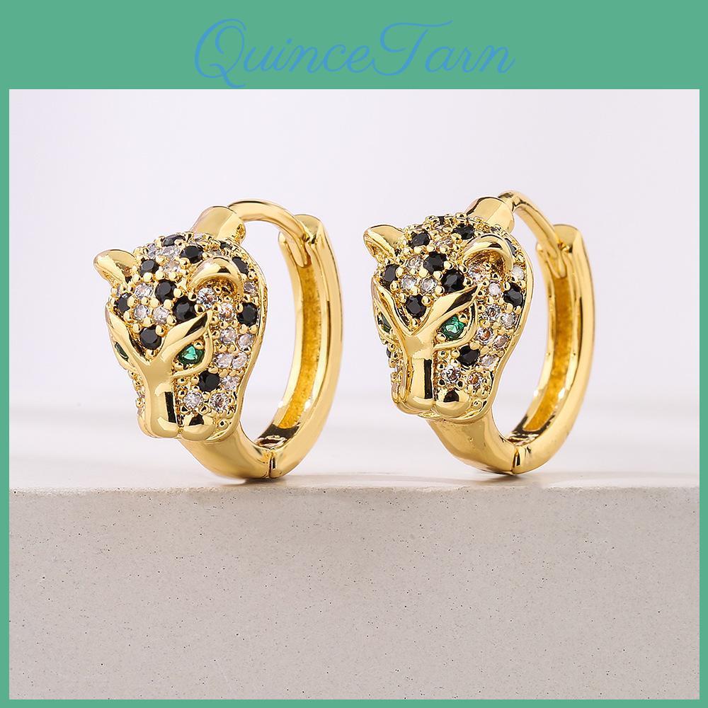 Leopard Rhinestone Head Earrings Punk For Women Party Jewelry Gift