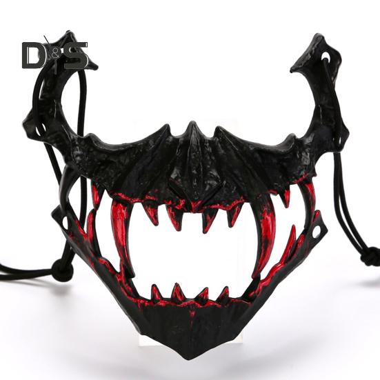 Half Face Mask Horror Halloween Costume Props Animal Skeleton Blood Mask with Elastic Straps for Halloween Cosplay Carnivals Masquerades
