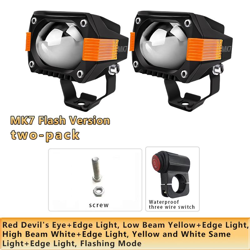 LED Motorcycle Auxiliary Spotlights Hi/Low Beams With Red Devil Eyes Driving Fog Lights for Truck Golf Cart SUV ATV 4X4 12V 24V