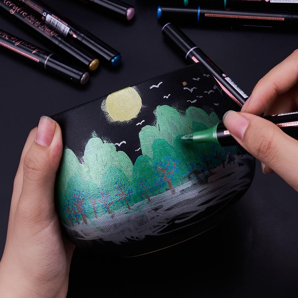 Glitter Acrylic Dualtip Metallic Brush Pens Waterproof Quickdry And Nonfading
