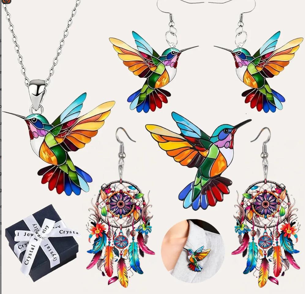 2024 Retro Spring Acrylic Bird Earrings - Colorful European & American Design
