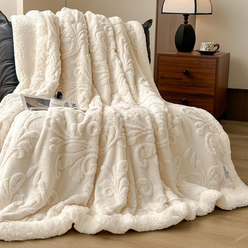 Fashion Jacquard Double Layer Sherpa Fleece Blanket Thick Warm Autumn Winter Blanket for Bed Warmth Plush Throw Blanket for Sofa