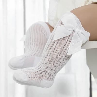 0-24Month Baby Girl skarpetki duże kokardki miękka bawełna elastyczna solidna siateczka skarpetki dla noworodka podkolanówki długie skarpetki dla dziewczynki