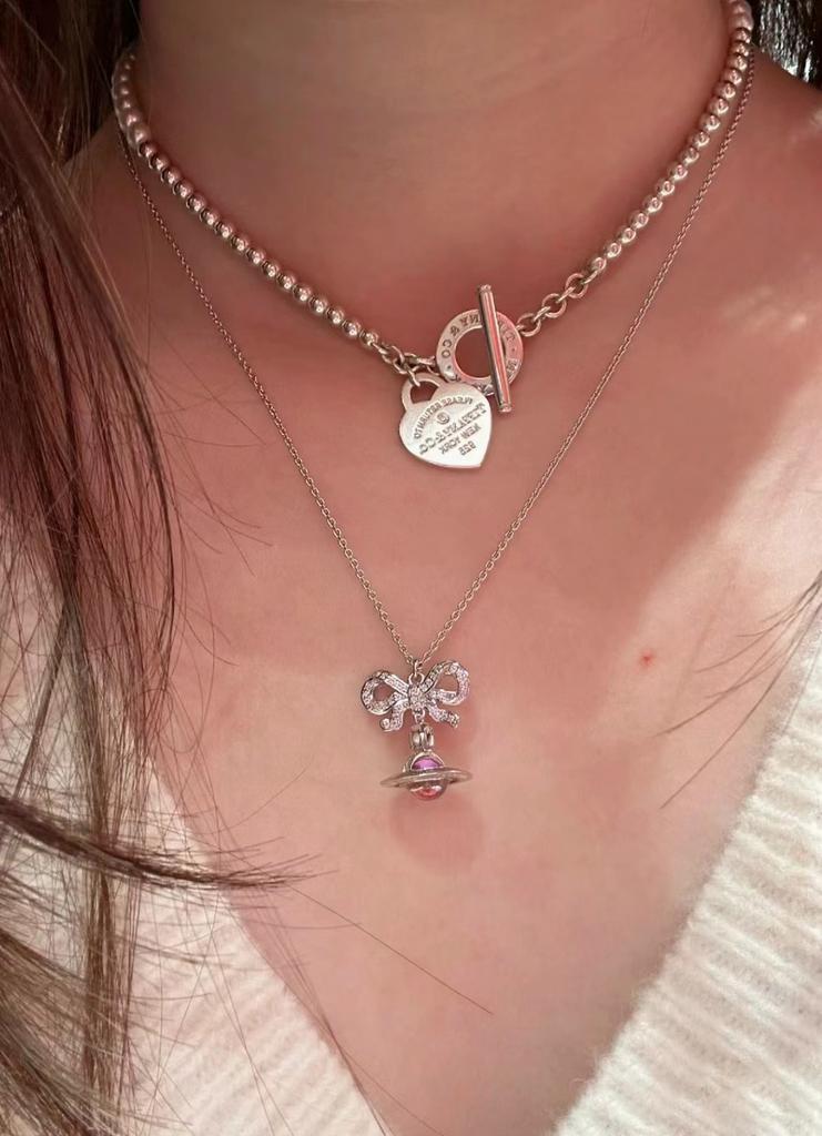 Saturn Pearl Necklace With Cz Microinlay Ushaped Pendant For Elegant Women