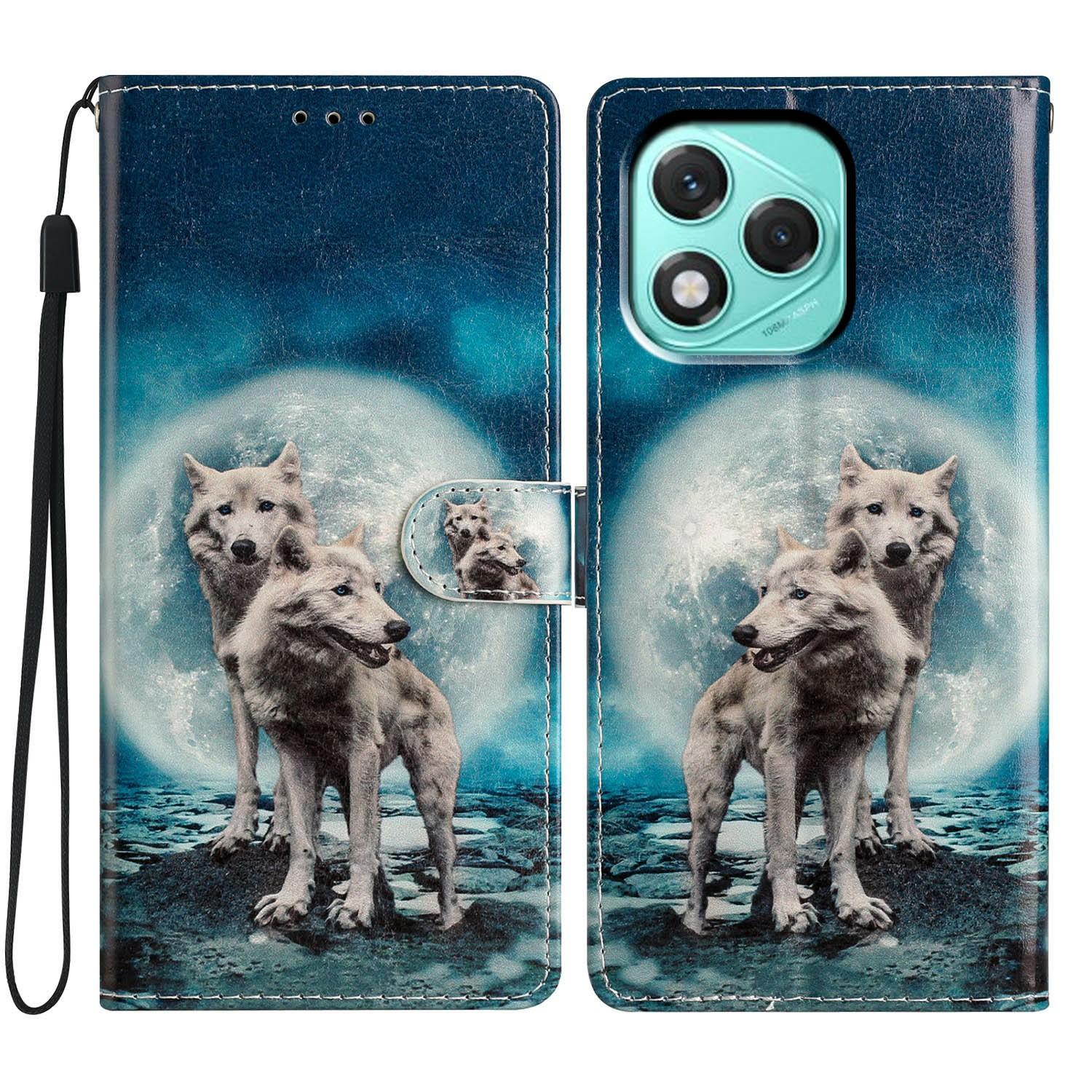 

Чехол-кошелек для Honor 400 Lite 5G, из ПУ кожи, с печатным рисунком, подставка, чехол для телефона с ремешком Two Wolves