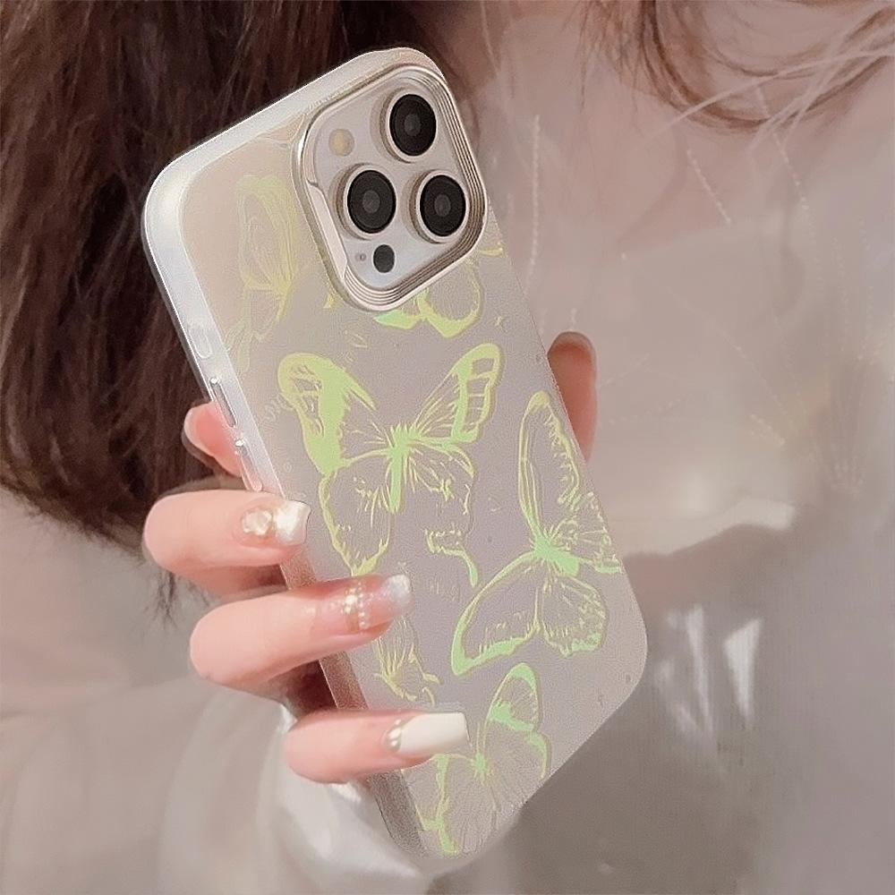 Blue Butterfly with Hanging Chain Suitable for Apple 15Pro Max Mobile Phone Case Iphone13 Laser 14 Super Fairy 16