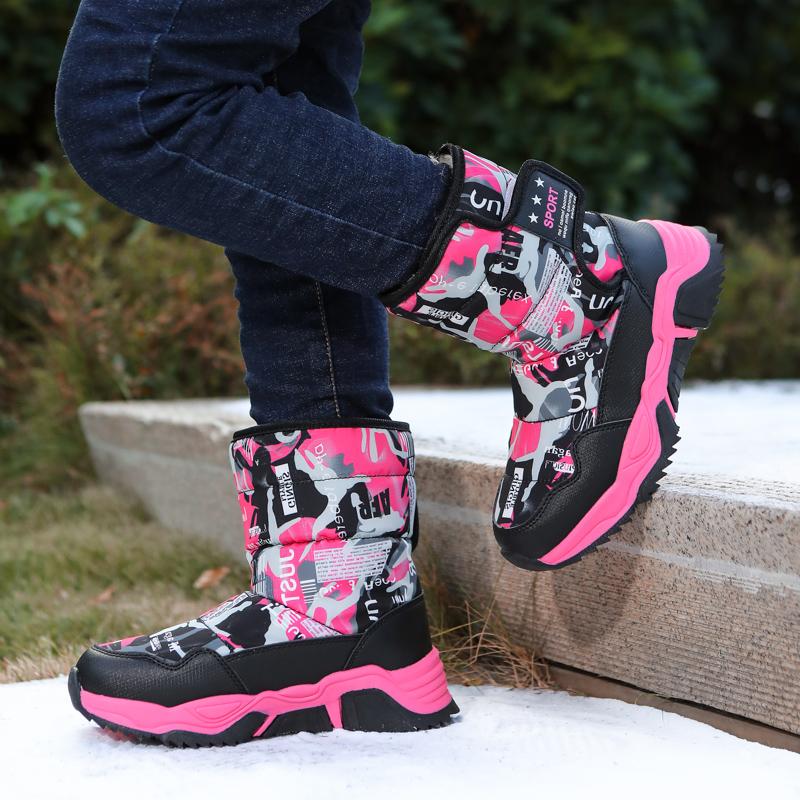 Winter Children Shoes Plush Waterproof Fabric Non-Slip Girl Shoes Rubber Sole Snow Boots Fashion Warm Outdoor Boots