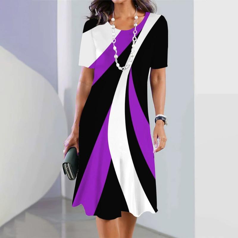 Short Sleeve Comfort Street 3d Printed Ladies Dress