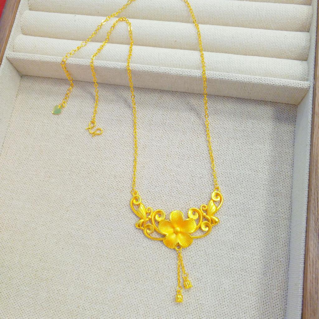 Luxury Pure Gold Real Gold Happy Flower Wedding Necklace Women's Wedding Gift