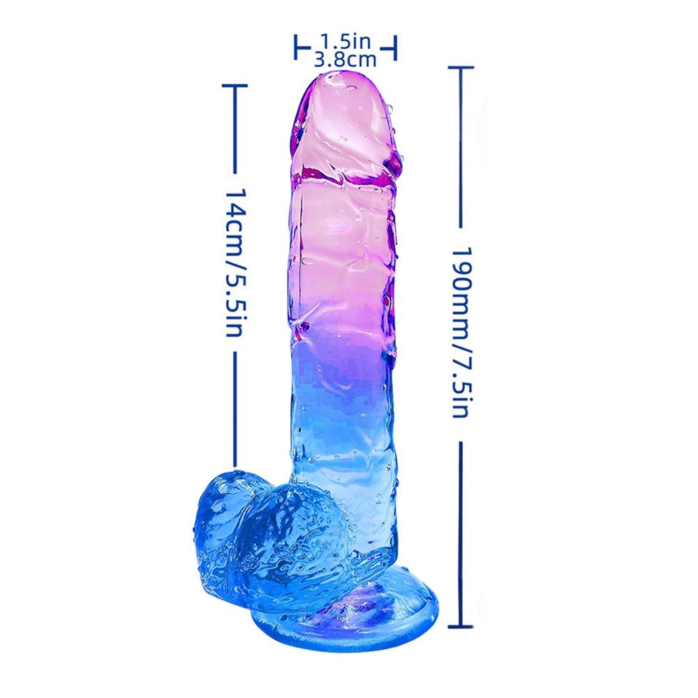 Blue Purple Gradient Dildo Transparent Silicone Simulation Dildo Strong Suction Cups for Two-handed Play Elastic Soft Dildo Female Sex Toys