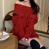Autumn and winter new lazy style high-end knitted pullover elegant temperament one-word shoulder long-sleeved clothes
