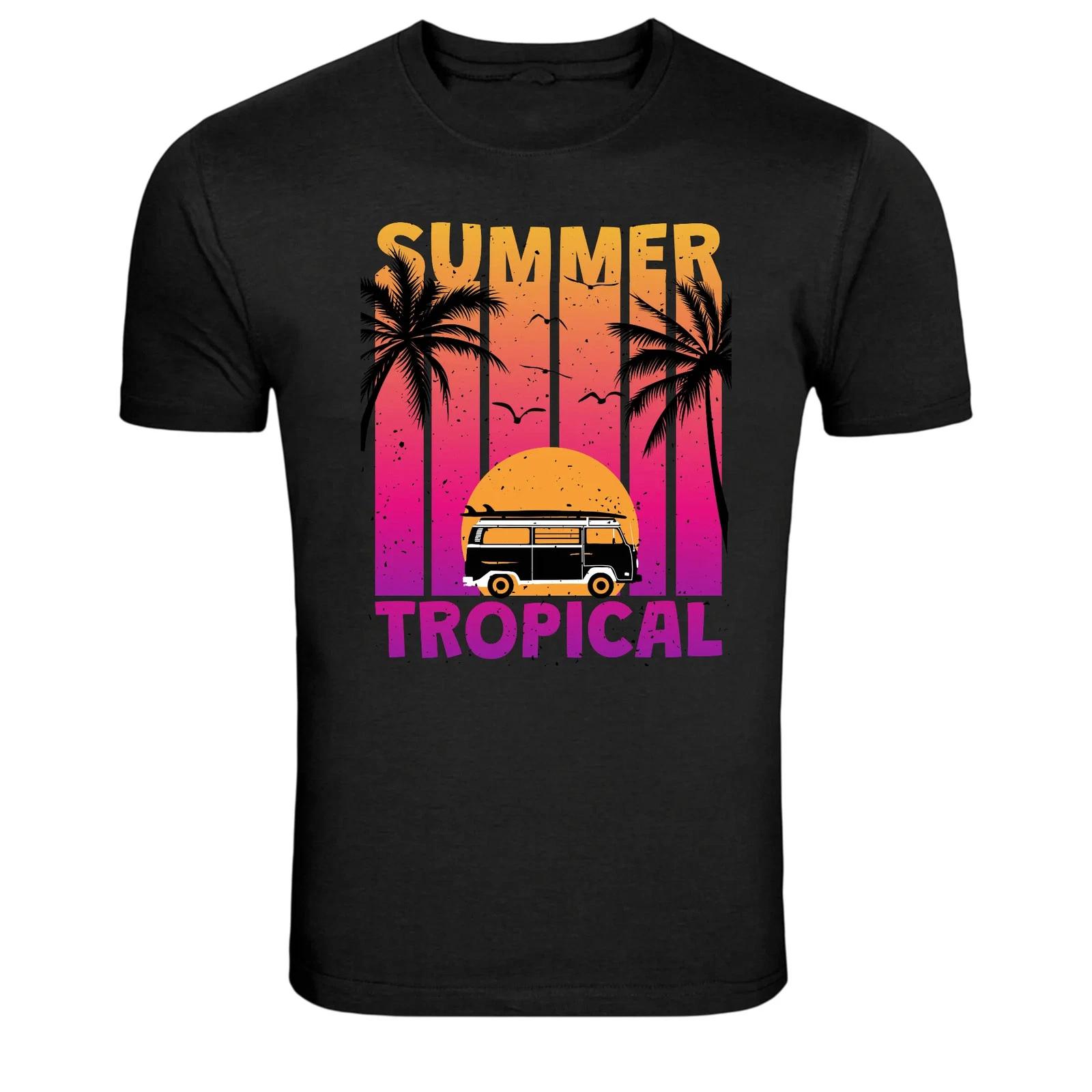 Summer Tropical Van Retro Sunset Graphic T Shirt Beach Trip Tee S
