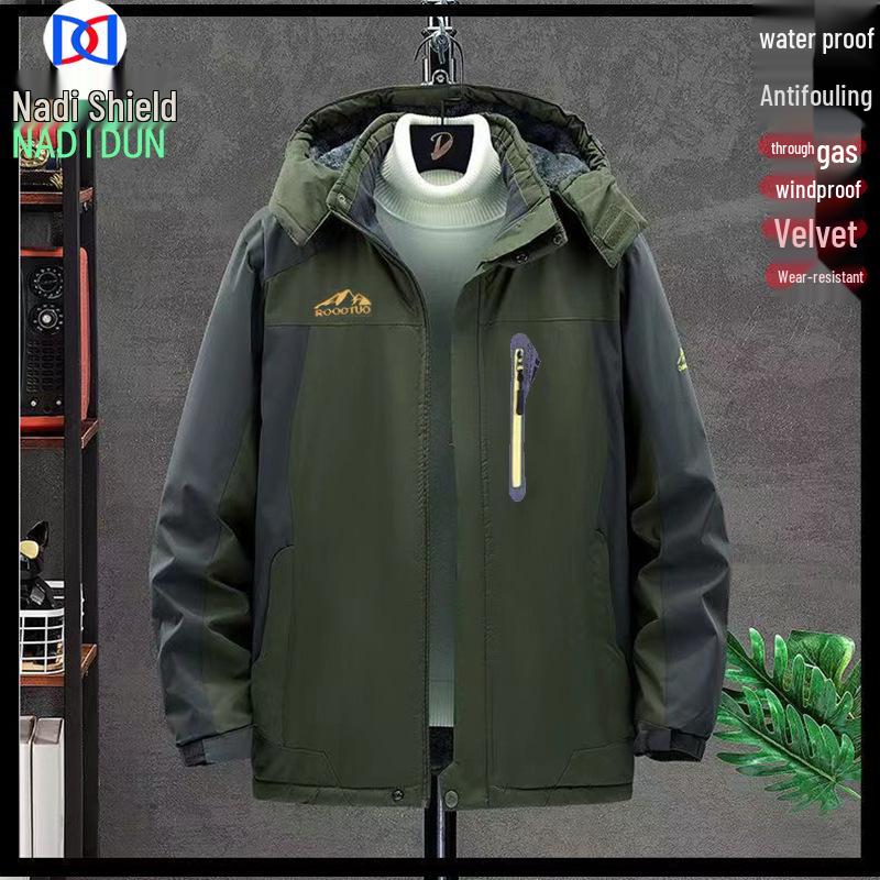 

Мужская водонепроницаемая зимняя рабочая куртка на флисовой подкладке - Ветрозащитная, Большого размера, С принтом логотипа L