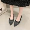 Fashion Fashion Point Toe Rhinestone Ballet Flats Woman Breathable Knitted Shallow Loafers Ladies Concise Slip-on Walking Shoes