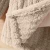 Girls' Fashionable Casual Solid Color Plush Warm Cardigan Long Sleeved Hooded Jacket