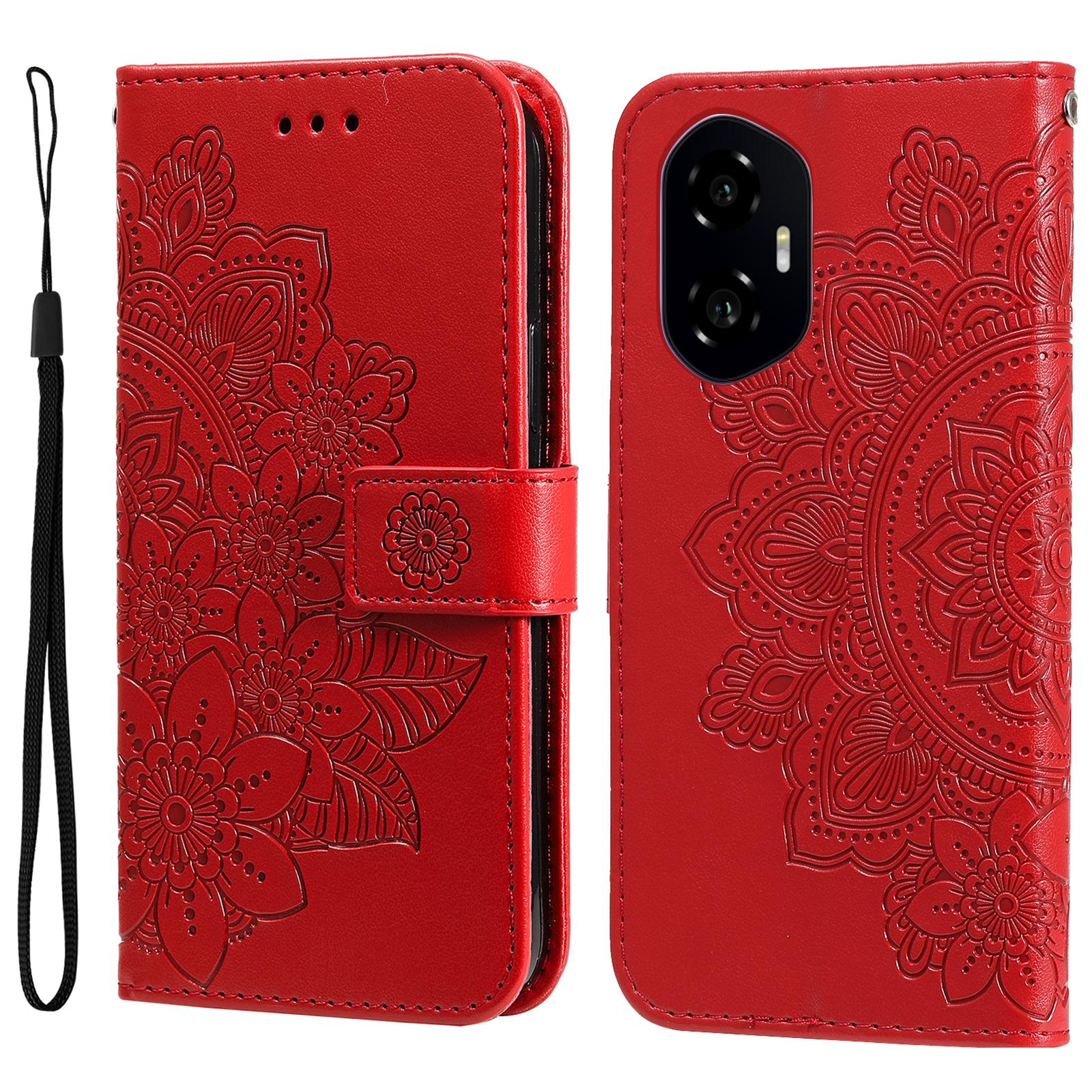 

For Honor 300 Case Floral Pattern PU Leather Wallet Stand Phone Cover Red