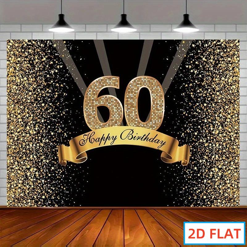 2D Flat Design 1 Piece Per Pack Golden Glitter 60th Birthday Party Backdrop Fabric - Exquisite Black Gold Luxurious Decoration