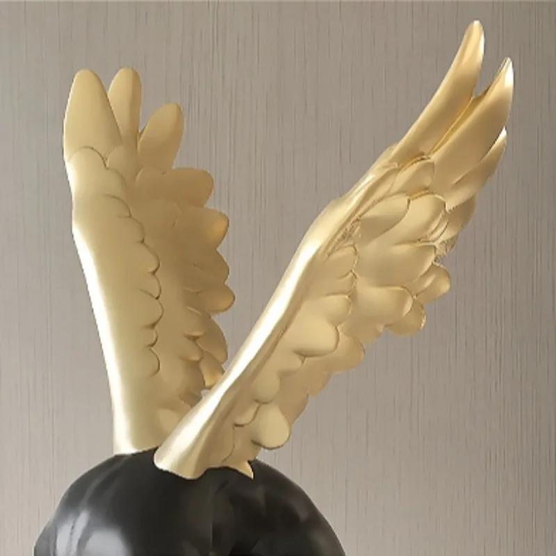 Creative Modern Abstract Wing Figure Model Statues Living Room Entrance Luminous Ornaments Indoor Floor Statue Home Decorative C