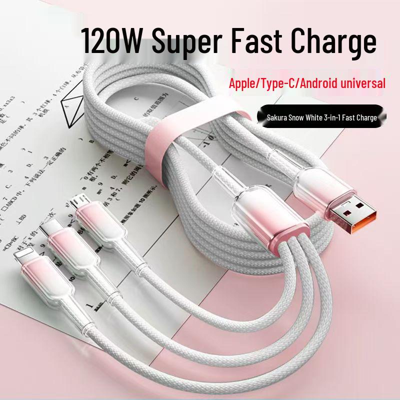 120W JIKE 3-in-1 Fast Charging Cable for Huawei, Android, & Apple Devices