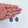 Retro Fashion Sliver Color Sun Moon Oval Bird Totem Embossment Pendant Dangle Earrings for Women Hallowmas Party Jewelry Gifts