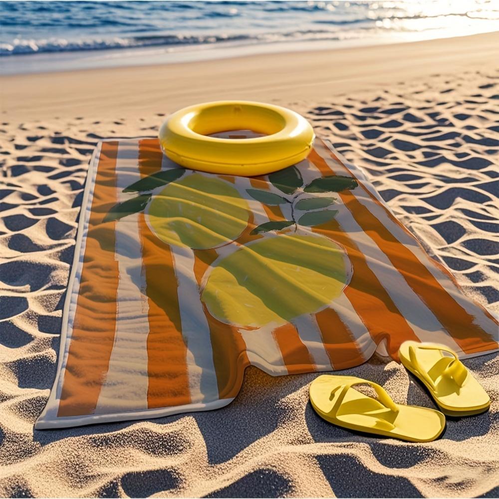 Lemon Print Beach Towel, Oversized Quick Dry Microfiber, Sand Free, Perfect for Beach, Pool, Travel, Summer Gift, Tropical Vibe