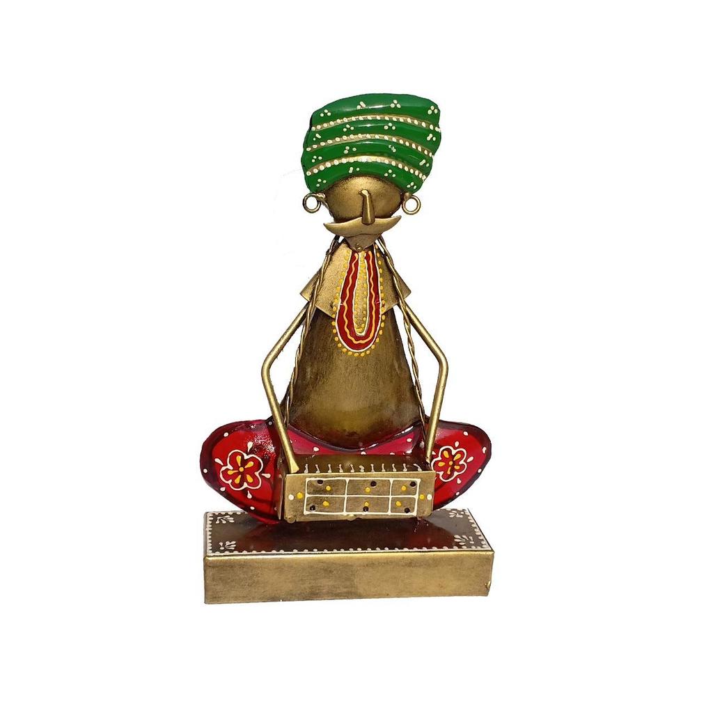 Iron Painted Rajasthani Tribal Traditional Musicians Playing Harmonium Showpiece Statue