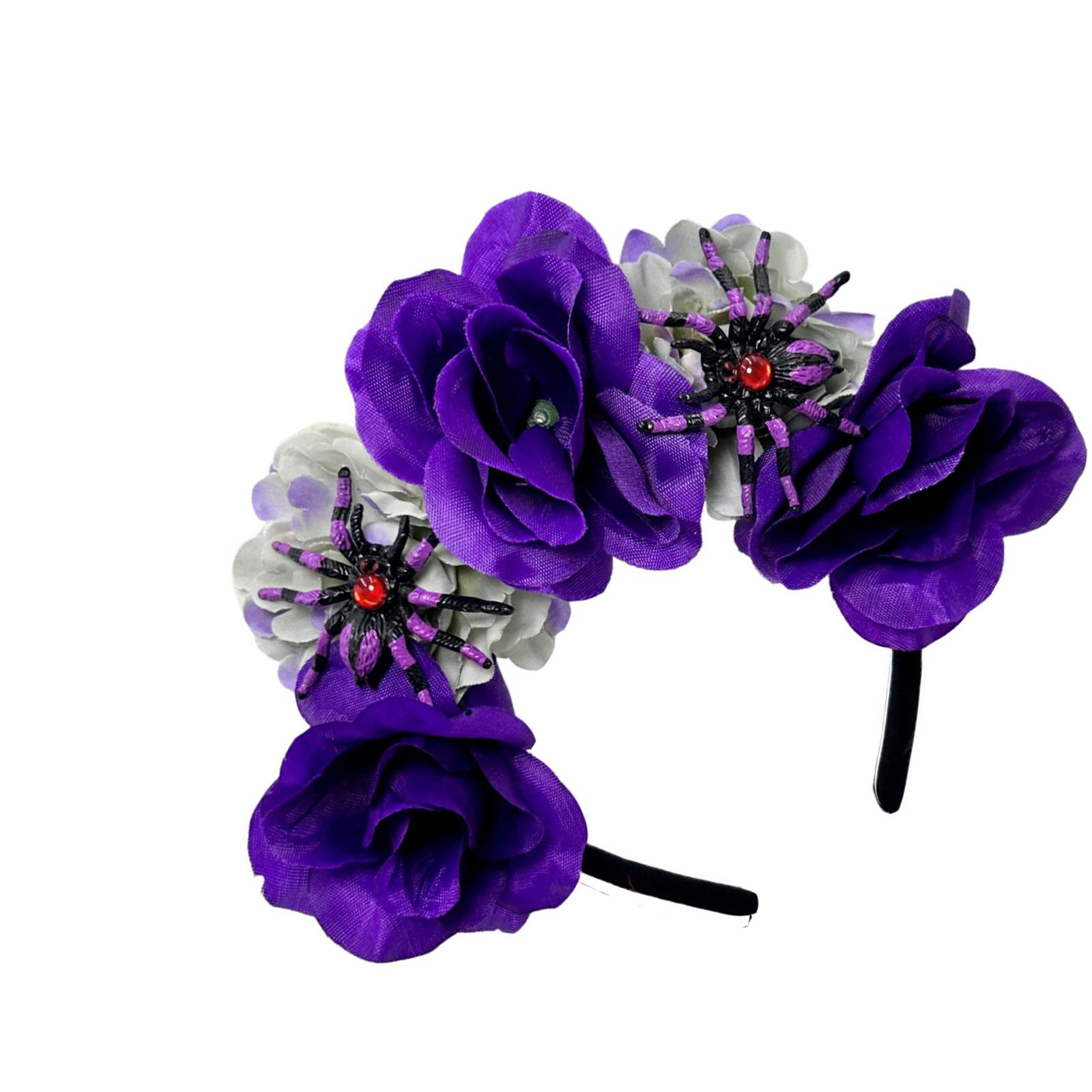

Stylish Adjustable Day Of The Dead Headdress Featuring Rose Veil And Spider Details For Costume Parties фиолетовый