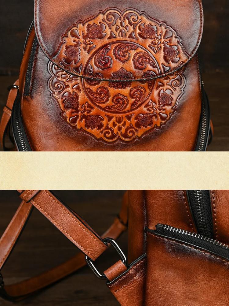 Johnature Vintage cestovní tašky, ručně vyráběné totemové reliéfní velkokapacitní všestranný dámský batoh