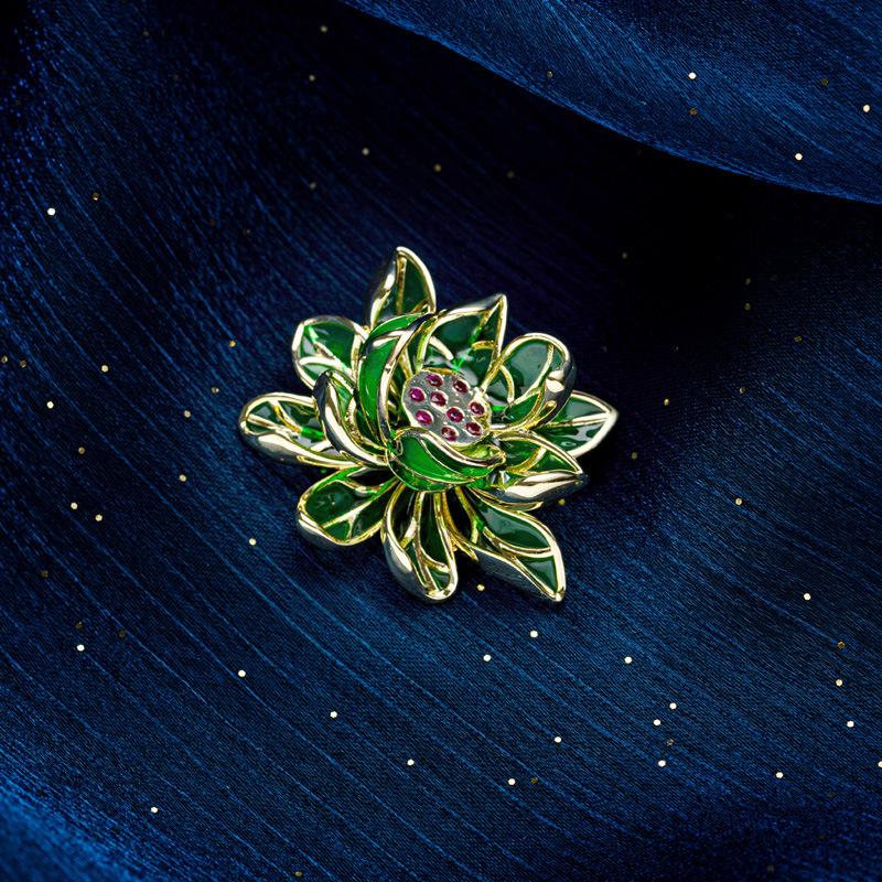 Bo Xin Yun Elegant Chinese Enamel Lotus Flower Brooch for Cheongsam