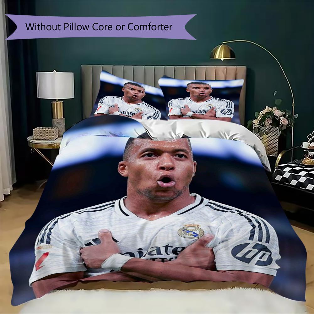 Kylian Mbappé Pattern Bedding uilt Set uilt Cover Pillowcase Home Decoration Birthday Gift (1 * duvet cover + 2 * pillowcase without core)