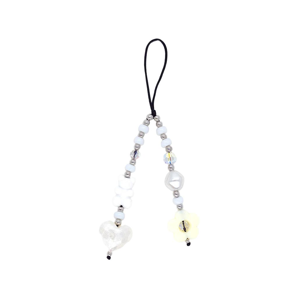 Heart Beaded Keychain Fashionable Resin Charm Phone Pendant for Youthful Women Colorful Beads for Bags and Phones